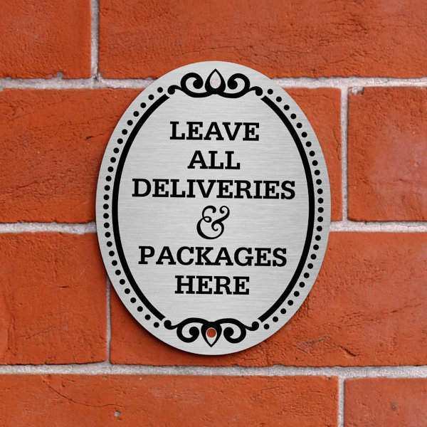 SmartSign Leave All Deliveries & Packages Here 5" X 4"Diamondplate